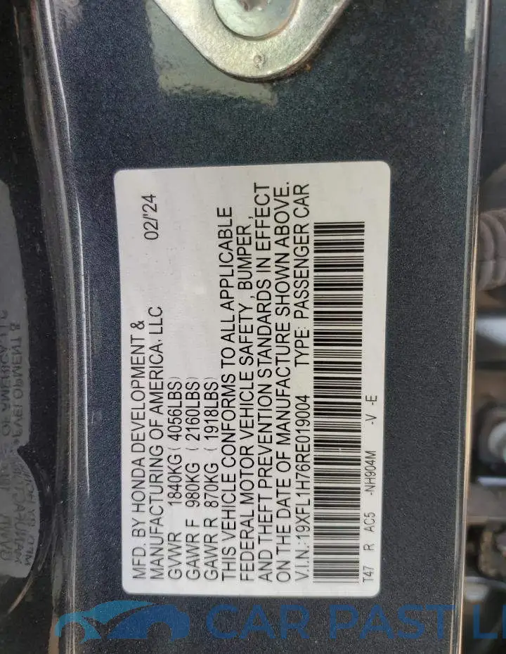 19XFL1H76RE019004# 12