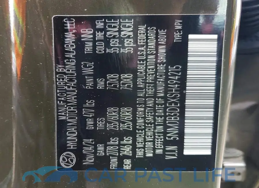 5NMJB3DEXSH494215# 12