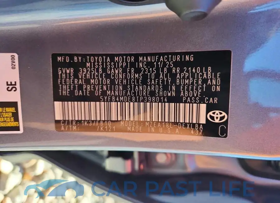 5YFB4MDE8TP398014# 12