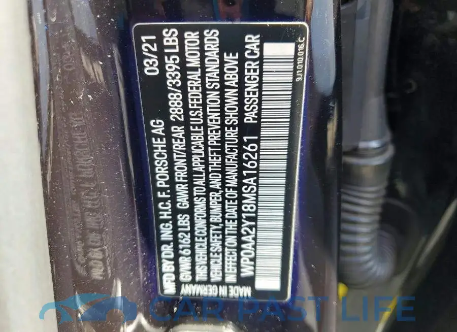 WP0AA2Y18MSA16261# 12