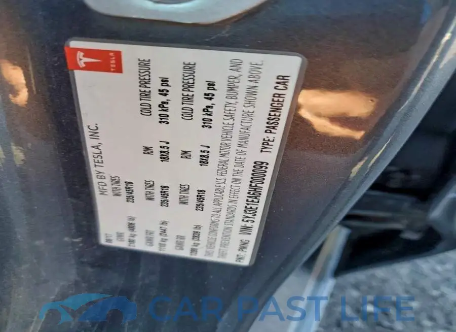 5YJ3E1EA6HF000099# 12