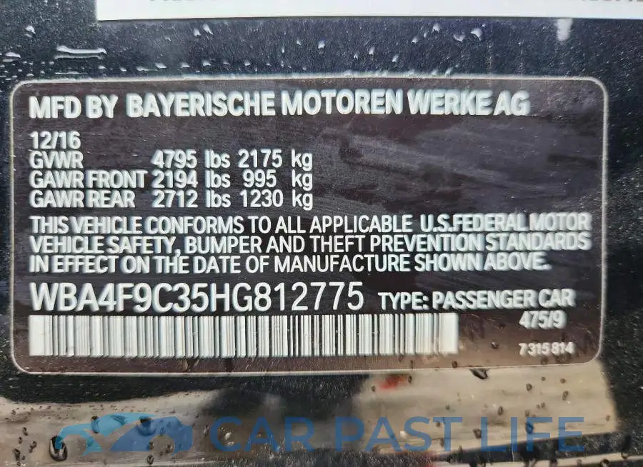 WBA4F9C35HG812775# 12