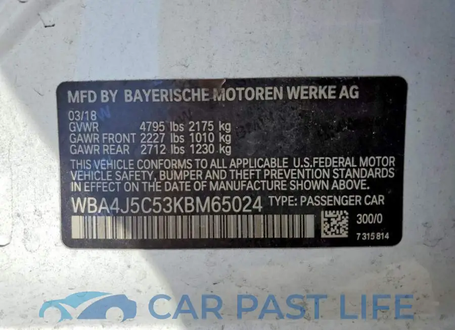 WBA4J5C53KBM65024# 12