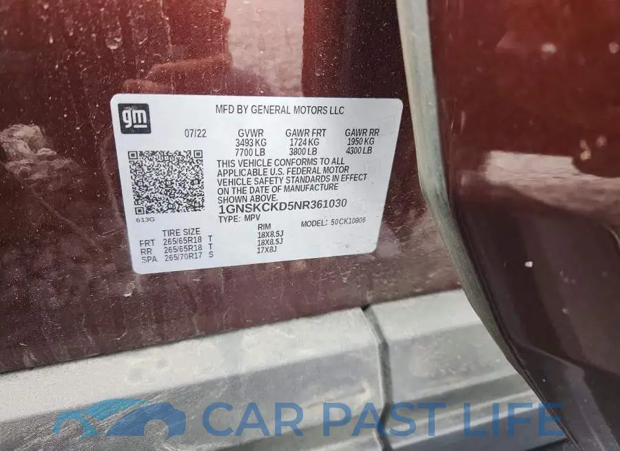 1GNSKCKD5NR361030# 12