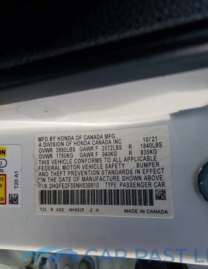 2HGFE2F55NH539910# 12