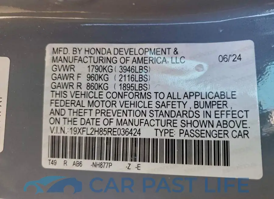 19XFL2H85RE036424# 12