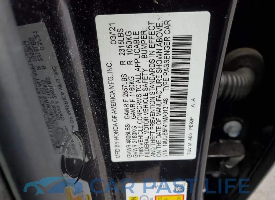 19UUB5F41MA013148# 12