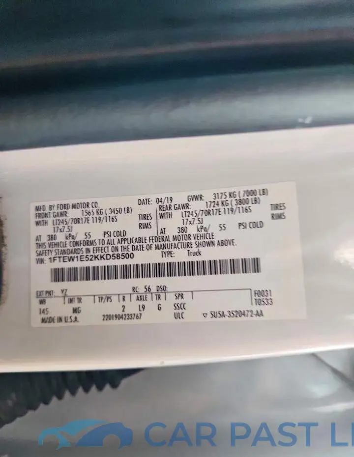 1FTEW1E52KKD58500# 12