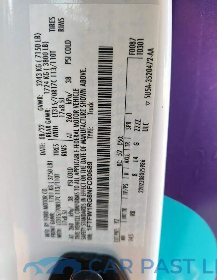 1FTFW1RG8NFC00689# 12