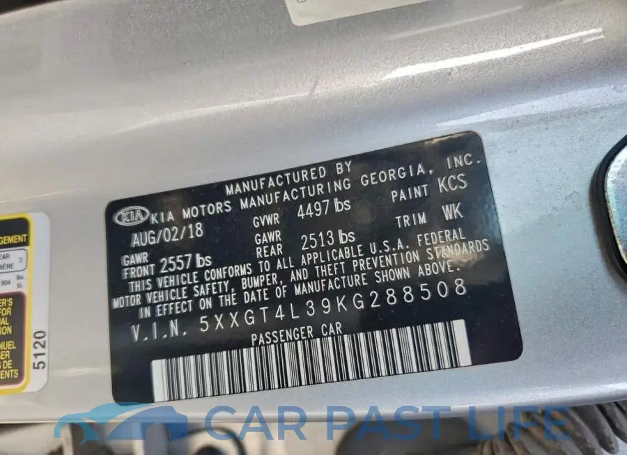5XXGT4L39KG288508# 12