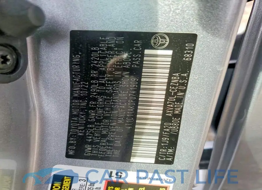 4T1C11AK0PU741909# 12
