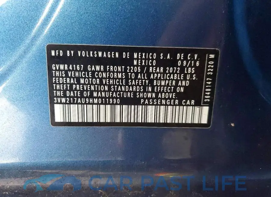 3VW217AU9HM011990# 12