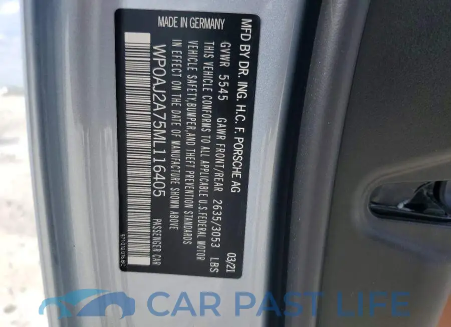 WP0AJ2A75ML116405# 12