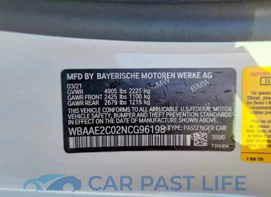 WBAAE2C02NCG96198# 10