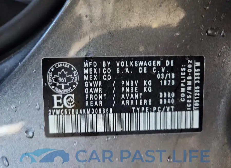 3VWC57BU4KM009868# 12