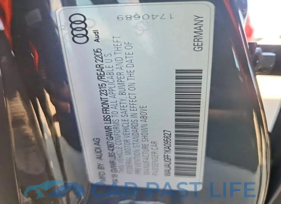WAUAUGFF1KA095627# 12