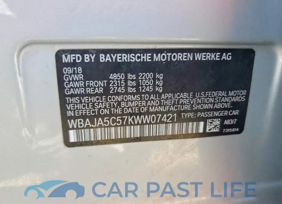 WBAJA5C57KWW07421# 12