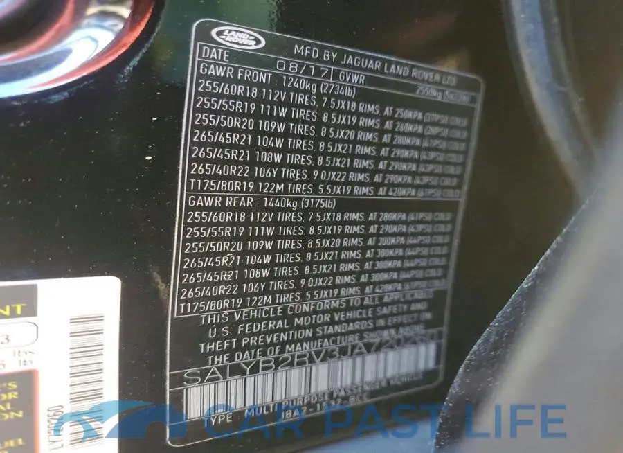 SALYB2RV3JA720260# 12