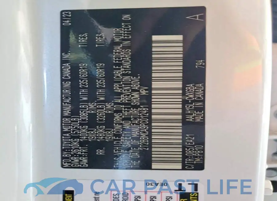 2T2BBMCA9PC012481# 12