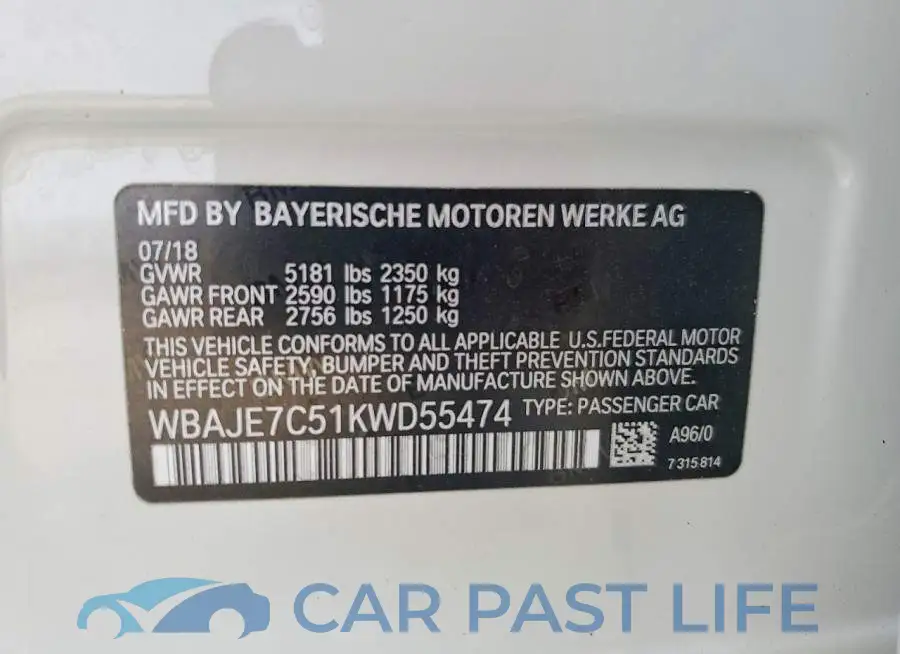 WBAJE7C51KWD55474# 12