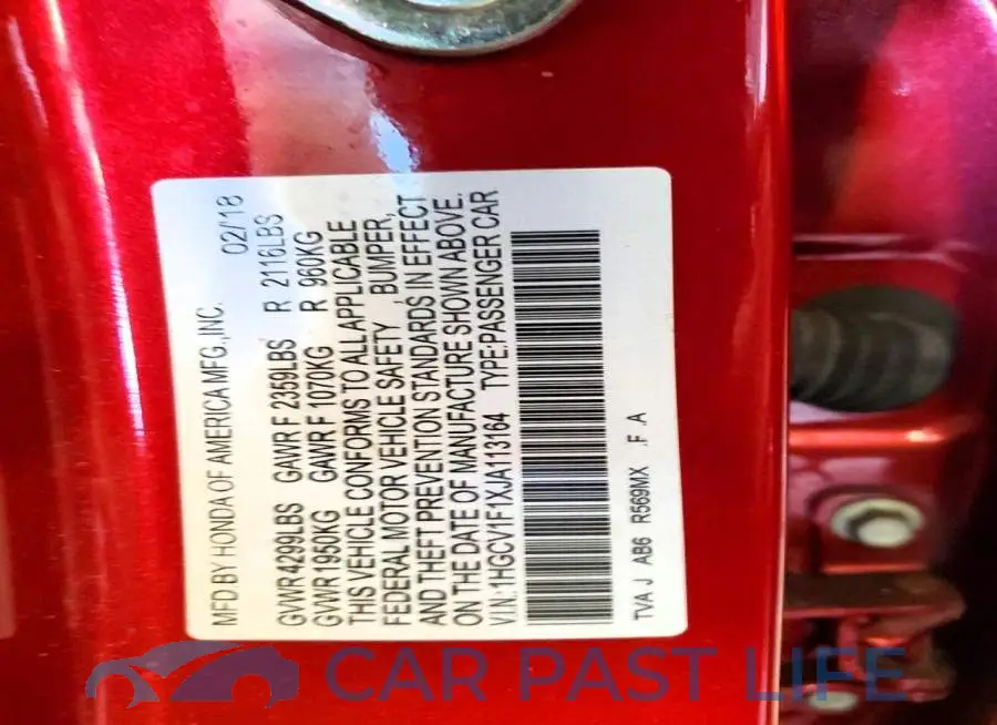 1HGCV1F1XJA113164# 12