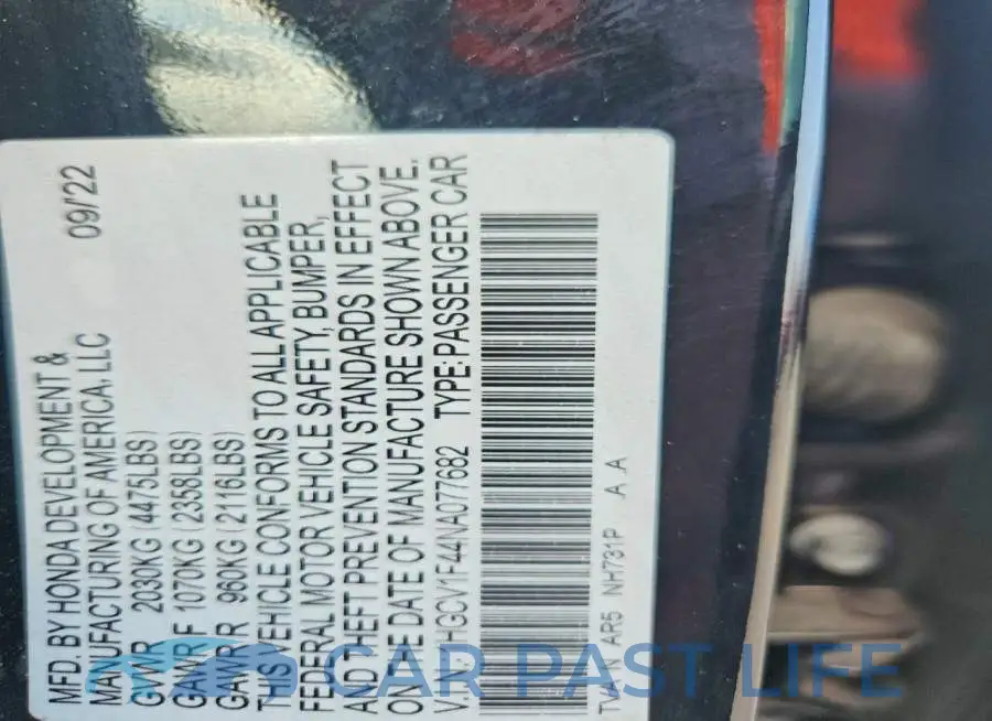 1HGCV1F44NA077682# 12
