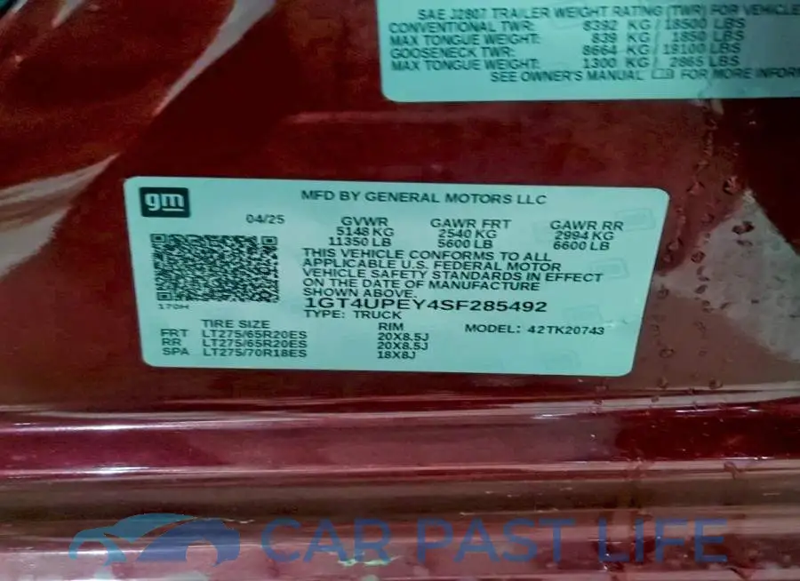1GT4UPEY4SF285492# 12