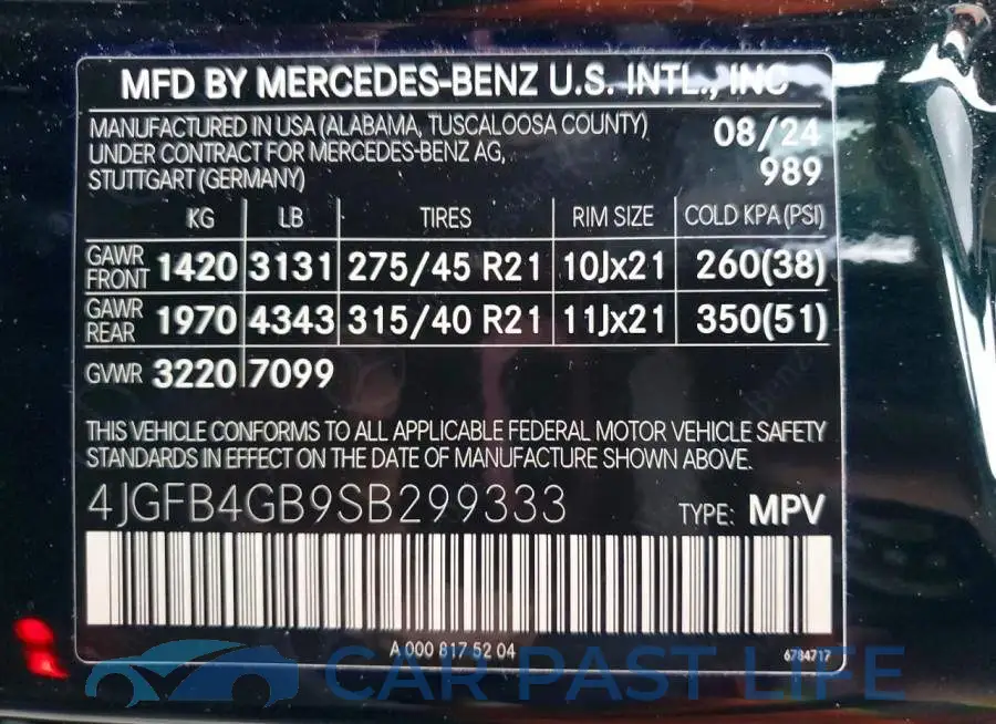 4JGFB4GB9SB299333# 13