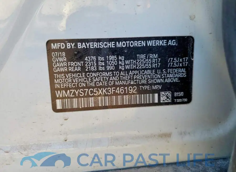 WMZYS7C5XK3F46192# 12
