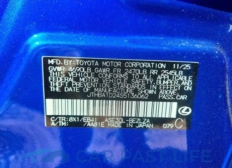 JTHBA1D24S5136062# 12