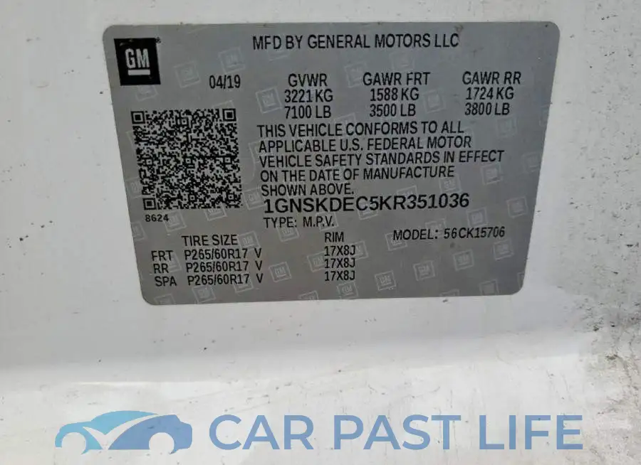 1GNSKDEC5KR351036# 12