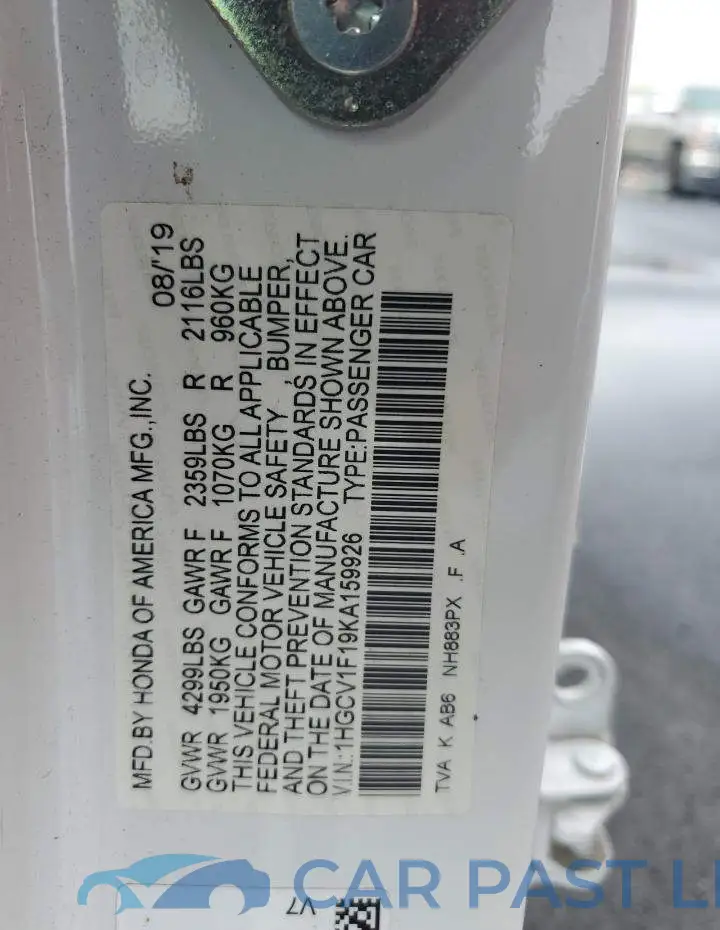 1HGCV1F19KA159926# 12