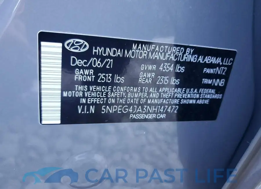 5NPEG4JA3NH147472# 12