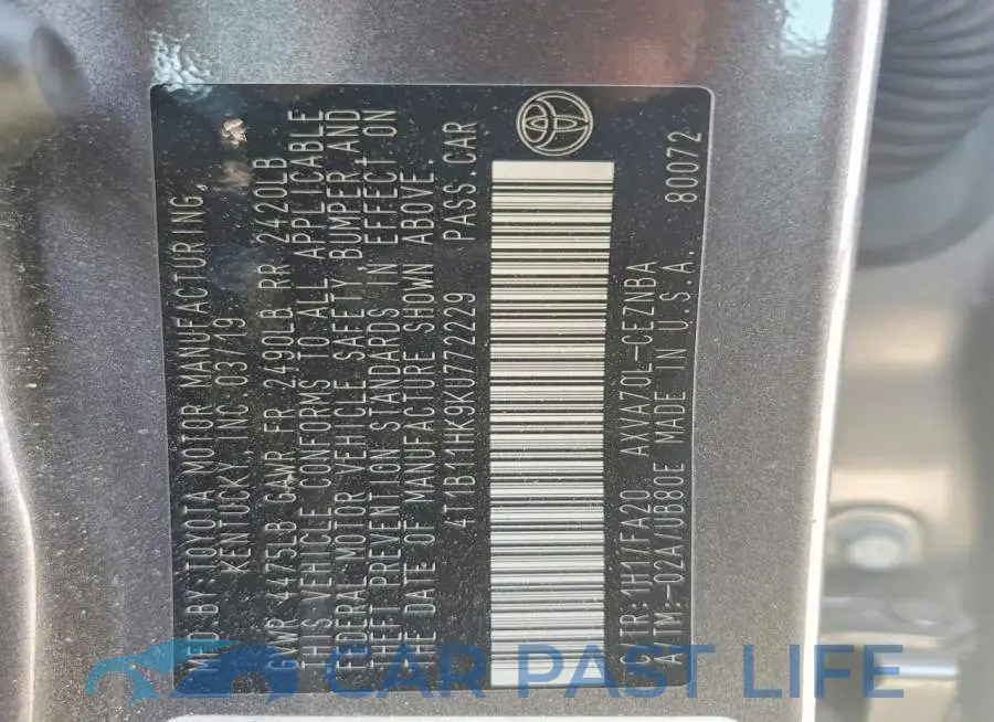 4T1B11HK9KU772229# 12