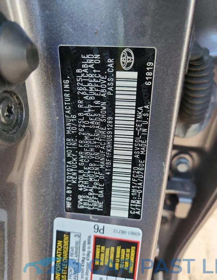 4T1BF1FK9HU691289# 12