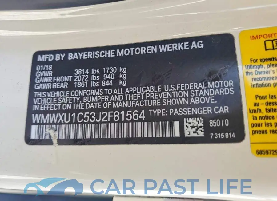 WMWXU1C53J2F81564# 12