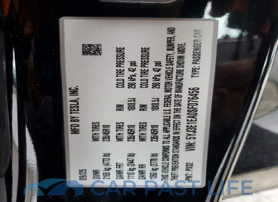 5YJ3E1EA0SF076456# 12
