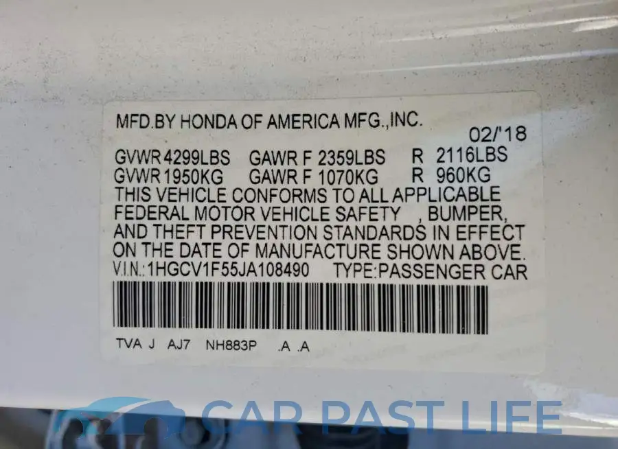 1HGCV1F55JA108490# 12