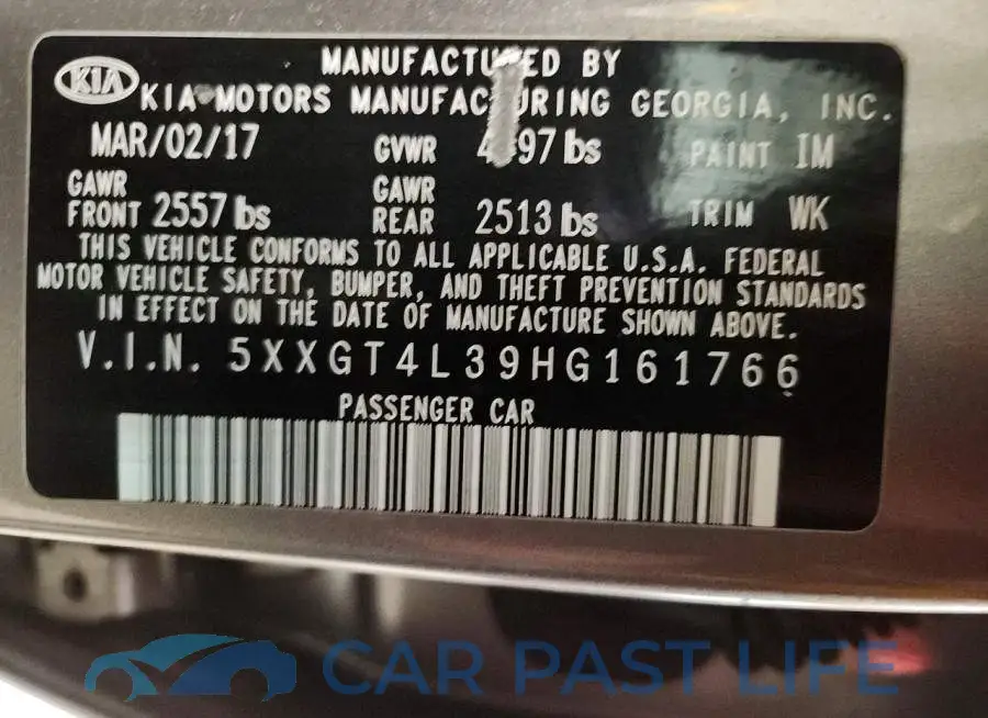 5XXGT4L39HG161766# 12