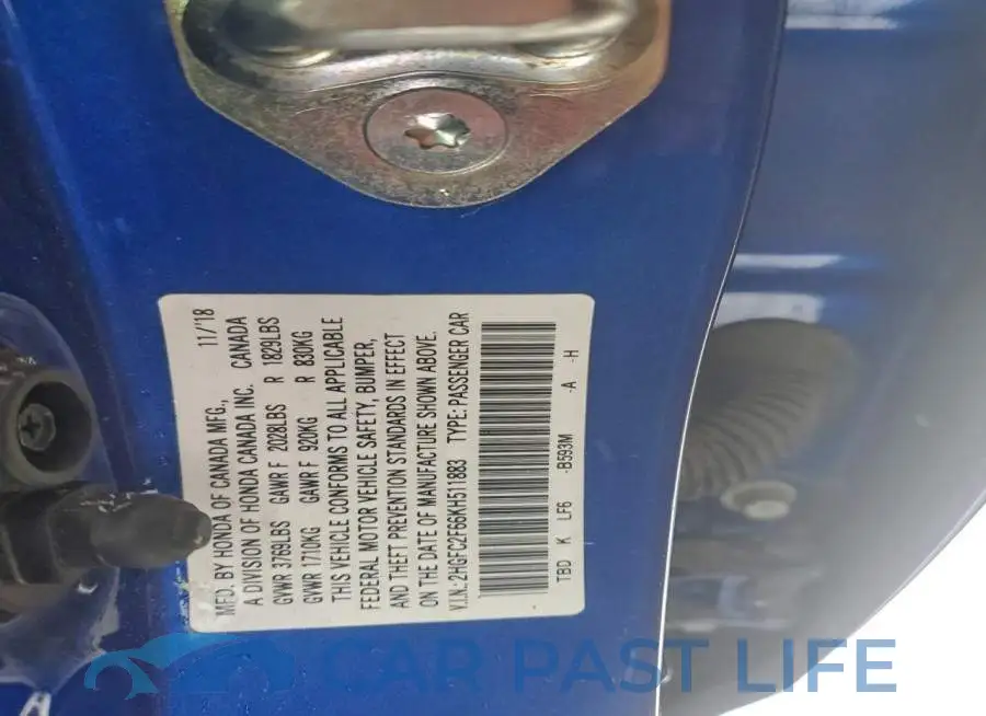 2HGFC2F66KH511883# 12