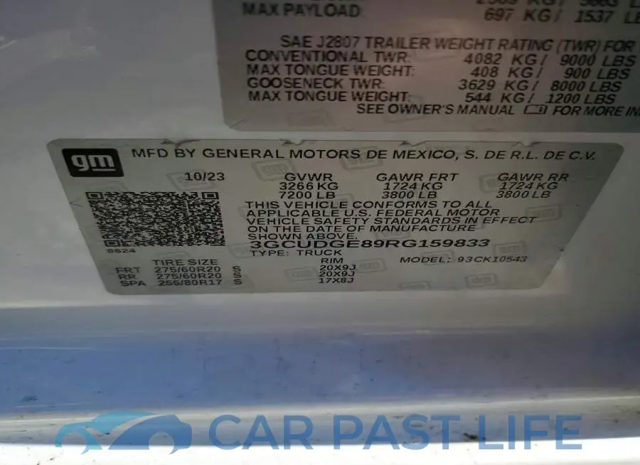 3GCUDGE89RG159833# 13