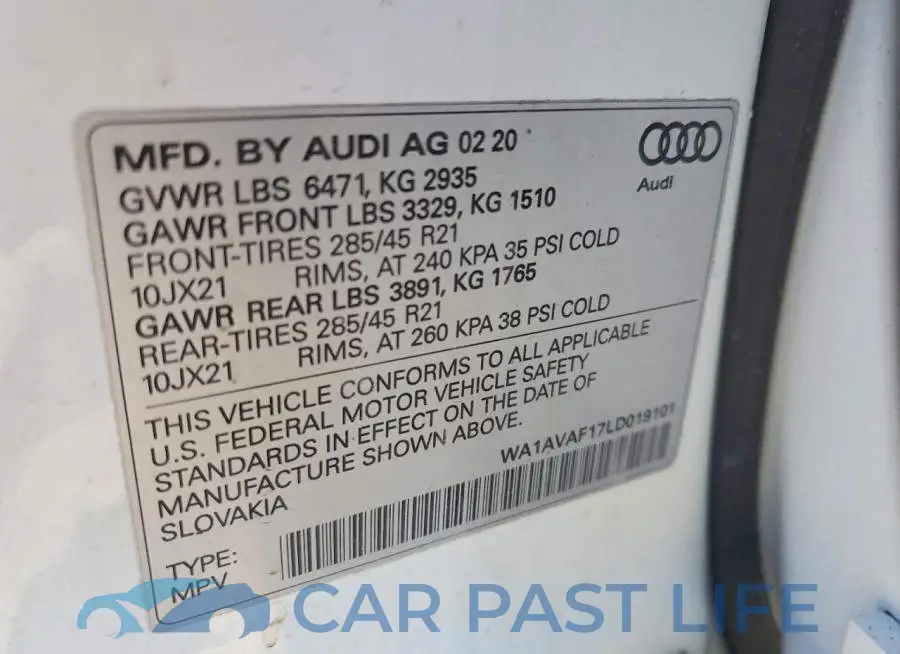 WA1AVAF17LD019101# 13
