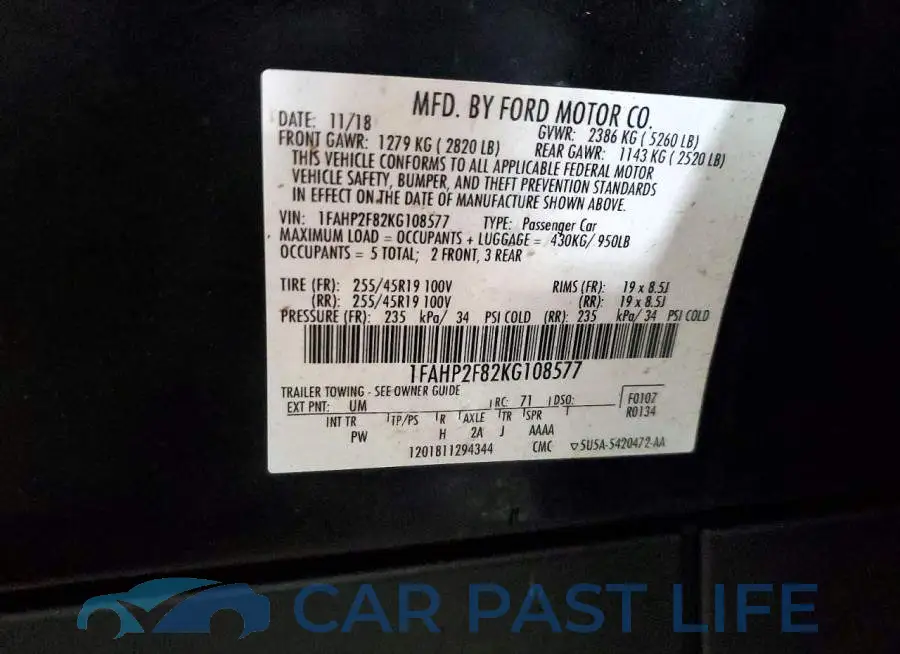 1FAHP2F82KG108577# 12