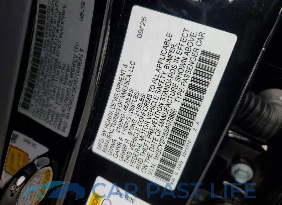 1HGCY2F55SA078860# 12
