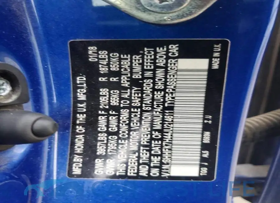 SHHFK7H44JU214611# 12