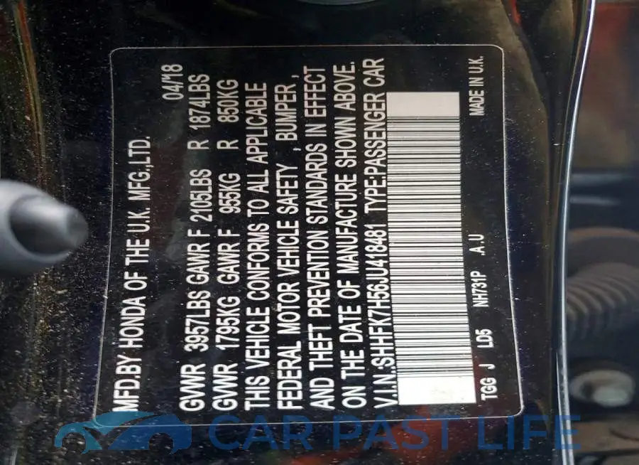 SHHFK7H56JU418481# 12