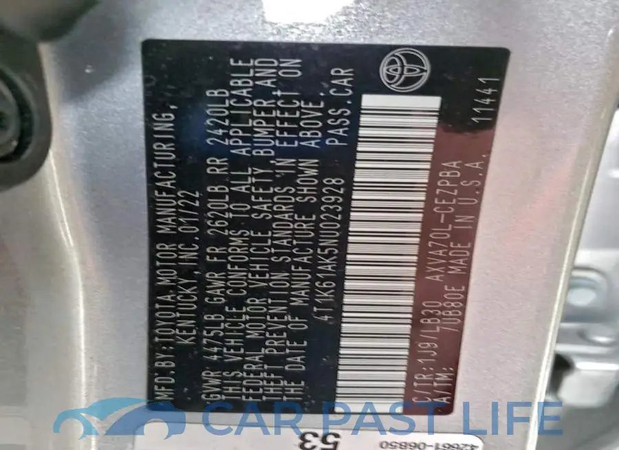 4T1K61AK5NU023928# 12