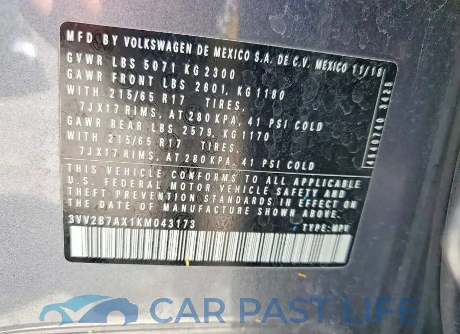 3VV2B7AX1KM043173# 14