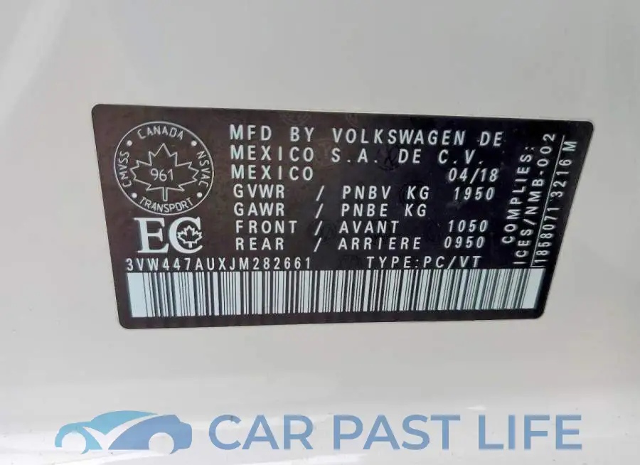 3VW447AUXJM282661# 12
