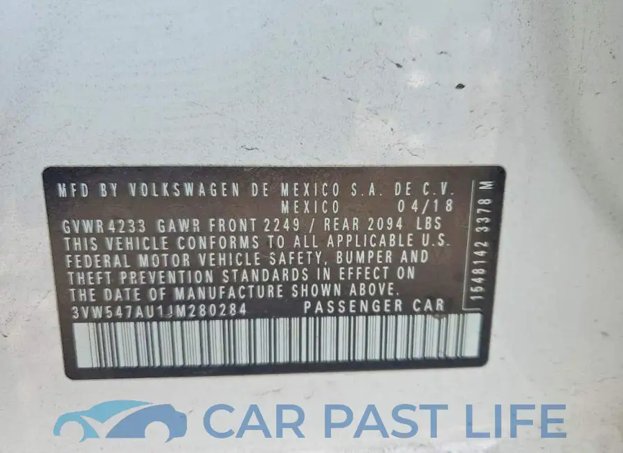 3VW547AU1JM280284# 12
